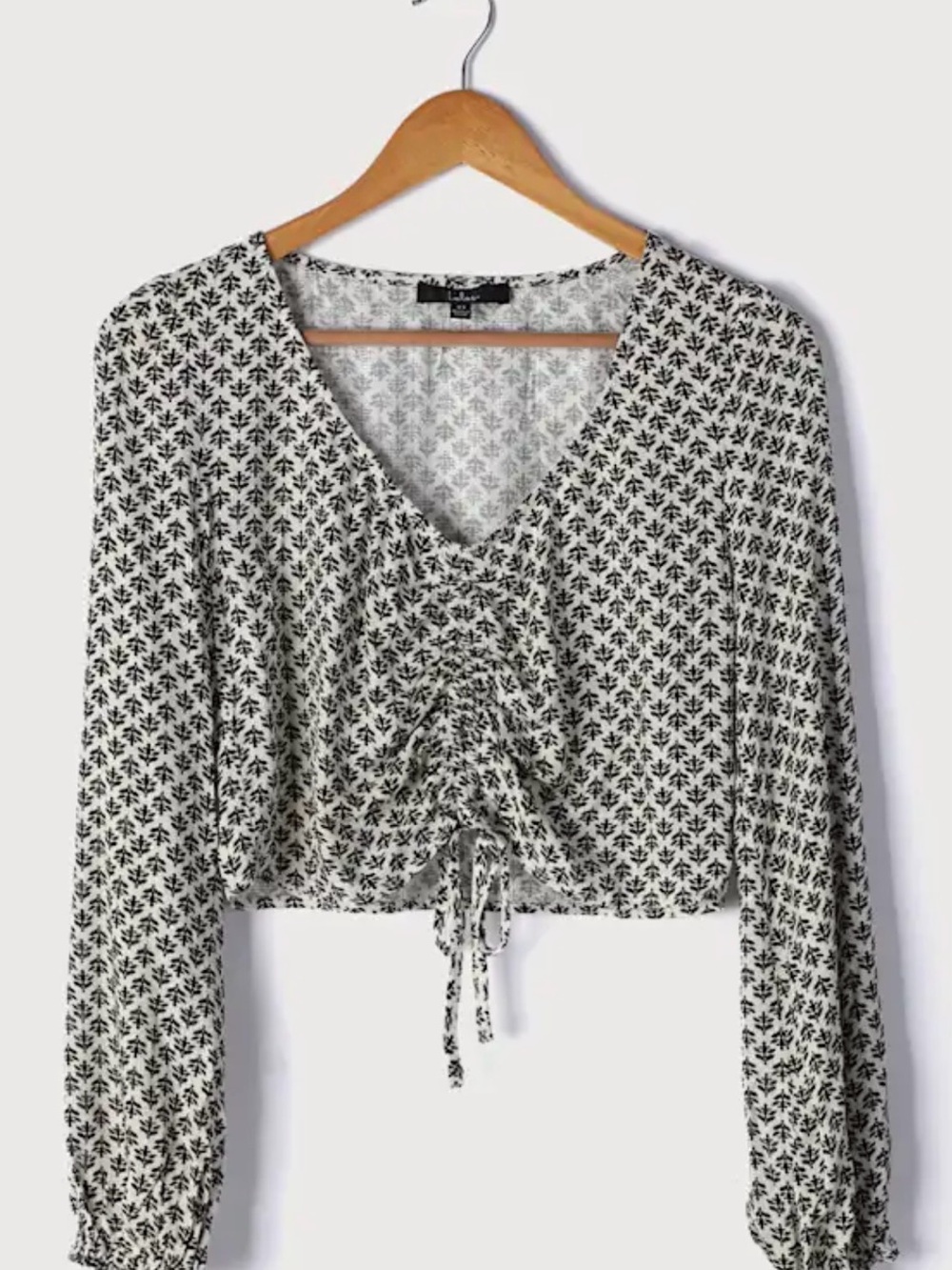 Lulu's To My Love Cream Print Ruched Long Sleeve Top